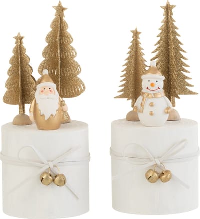 J-Line kerstdecoratie Rond - hout - wit/goud - 2 stuks