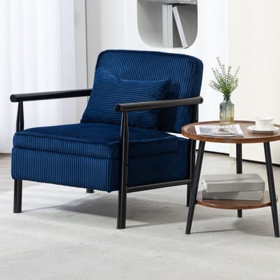 MODENUIT Fauteuil - Met Lendenkussen En Opbergvak - Voor Woonkamer, Slaapkamer En Serre - Fluweel - Blauw