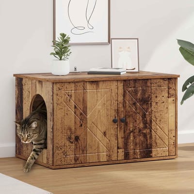 Kattenhuis Oud Hout - Huisdier Meubel - Spelen Ontspannen - Robuust Ontworpen Hout - 85 x 55 x 50 cm