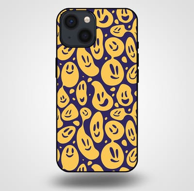 Smartphonica Telefoonhoesje voor iPhone 14 met smiley opdruk - TPU backcover case emoji design - Paars Geel geschikt voor iPhone 14