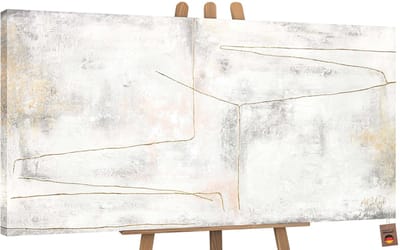 Canvas schilderij groot handgeschilderd gouden lint abstract elegantie – YS-Art Gallery – Luxe wanddecoratie voor woonkamer – Modern schilderij voor slaapkamer en hal