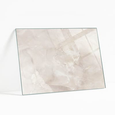 Wallfluent - Marmer Textuurpatroon Glasplaat Tafel - 80 x 60 cm - Romig Veiligheidsglas - Rechthoekig Tafelblad Glas - Glazen Tafelblad - Glazen Tafelblad voor de Woonkamer