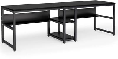 DMG Supply Dubbel Bureau - Computerbureau - 2 Werkplekken - Met Planken - 200 x 60 x 75 cm - Zwart - MDF en Metaal