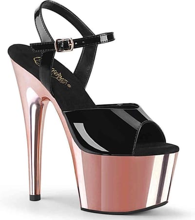 Pleaser - ADORE-709 Sandaal met enkelband, Paaldans schoenen - Paaldans schoenen - 35 Shoes - Zwart/Roze
