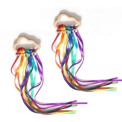 2 pièces Jouet d'extérieur pour enfants Style Montessori Jouet sensoriel Ruban de danse courant Anneau Sans BPA Nouveau-né Vers le haut Développer la reconnaissance des couleurs