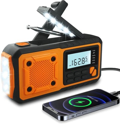 Emergency Radio - 4000mAh - Draagbare NoodRadio - Noodradio Solar Opwindbaar - Zaklamp led oplaadbaar - Noodpakket - Radio voor Rampen - Draagbare Radio - Radio Op Batterijen - Oranje