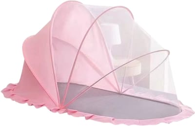 Opvouwbaar Babybedje met Klamboe – Pop-Up Reis Babybed Tent met Insectennet, Zonnescherm en UV-Bescherming, Draagbaar Baby Campingbed zonder Installatie - Roze tint