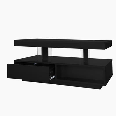 Salontafel Zwart Hoogglans - Moderne Woonkamertafel - App Gestuurde LED Verlichting - Twee Lades - 35kg Draagvermogen - Voor Woonkamer - 95x50x42,5cm - Zwart