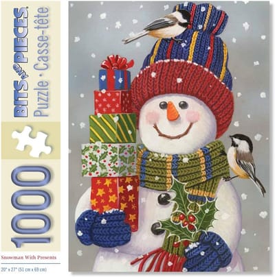 1000 Stukjes Legpuzzel: Wintertafereel met Sneeuwpop en Cadeaus - Voor Volwassenen en Familie