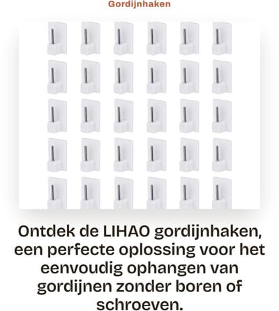 Dailygoods- Gordijnhaken 30 Stuks - Zelfklevende Haken - Hoge Kleefkracht - Kunststof/Metaal - Eenvoudig te Installeren - Wit - Haakjes