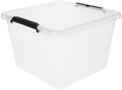 5Five opberg kist met deksel - Clip Box - 32 liter - 39 x 39 x 26 cm - kunststof - transparant