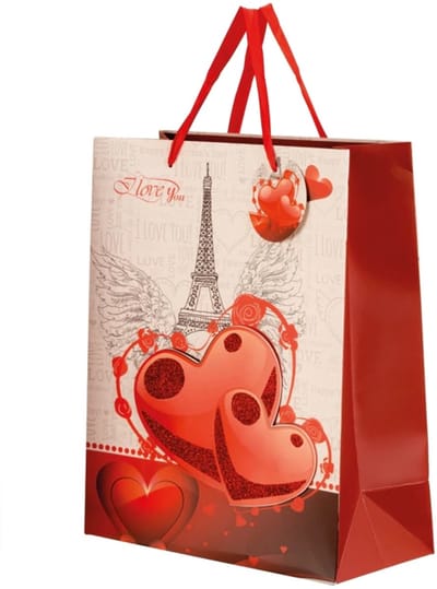 Cadeautas L A4 Hart met Glitter - Grote luxe Geschenktas - Cadeauzak - Geschenkzak - 26cmx12cmx32cm