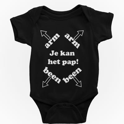 Passie voor Stickers Baby rompertje zwart: Arm been je kan het pap 50/56