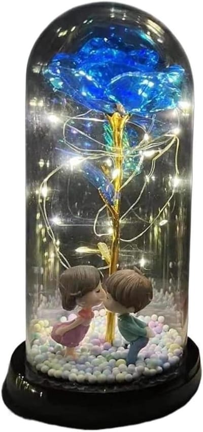 Eeuwige Roos - Glazen Bloem - Romantisch Cadeau - Met Lichtketting - Hoogte 21.5 cm - Transparant