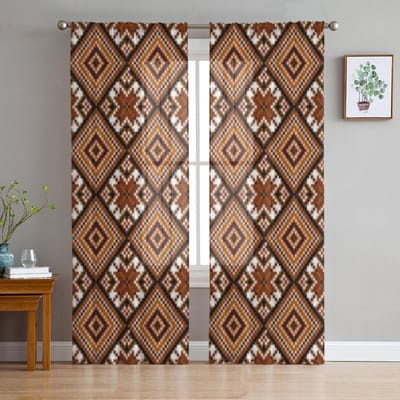 Oekraïense Transparante Gordijnen voor Woonkamer Transparante Tule Raamdecoratie Slaapkamer Keuken Huisdecoratie Sluier Gordijnen 135W x 114H(cm) brown