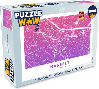 Puzzel Stadskaart - Hasselt - Paars - België - Legpuzzel - Puzzel 1000 stukjes volwassenen - Plattegrond