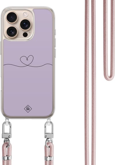 Casimoda® hoesje met koord - Geschikt voor iPhone 16 Pro Max - Hart Lila - Afneembaar koord - TPU/polycarbonaat - Paars
