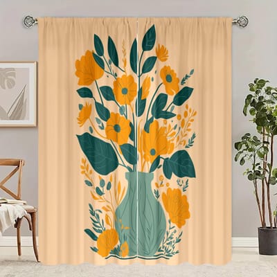 2-delig - Bloem - Bedrukt gordijn - Polyestermateriaal - geschikt voor slaapkamer, woonkamer, studeerkamer, privéruimte 30X65inch orange