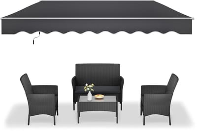 Gelenkarmmarkise 360x300cm Breed Aluminium Luifel Balkon Zonwering Balkonluifel Vouwbare Klemarmluifel Met Handkraan Zonluifel Waterdicht Donkergrijs Luifelstof NAIZY
