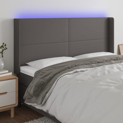 vidaXL - Hoofdbord - LED - 163x16x118/128 - cm - kunstleer - grijs
