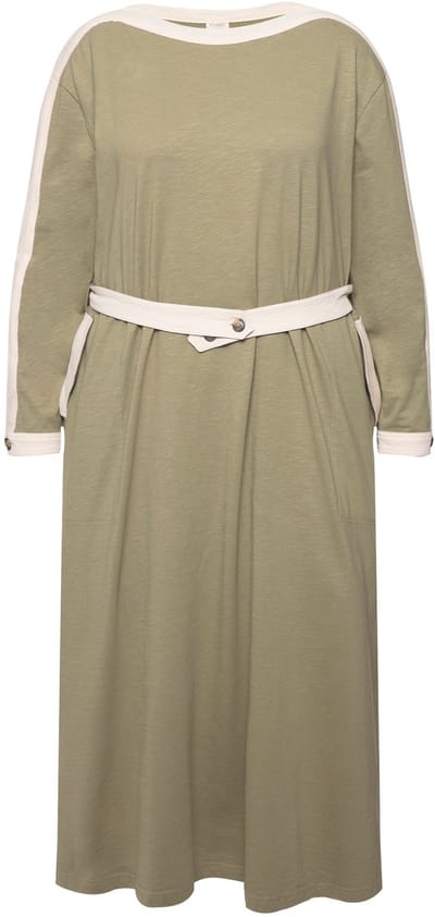 Ulla Popken - Dames - Jersey midi-jurk boothals lange mouwen biologisch katoen - Steengrijs - Maat 42+