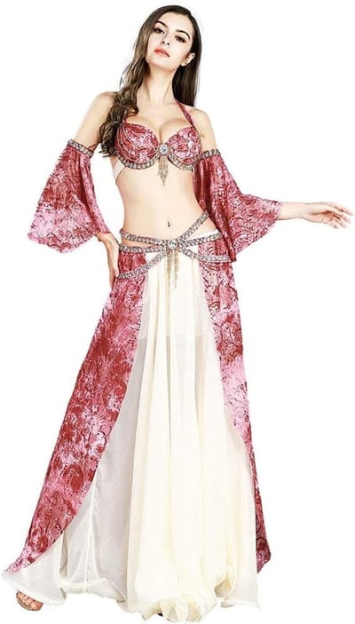Belly Dance Kostuum met Chiffon Maxi Rok, Sexy Haltertop en Vintage Ceintuur voor Flamenco Dansen