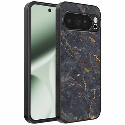 Geschikt voor Google Pixel 10 Pro XL Telefoonhoesje met Grijs Goud Marmer Opdruk - TPU Backcover Case Grey Gold Marble Design - Zwart - Smartphonica geschikt voor Google Pixel 10 Pro XL