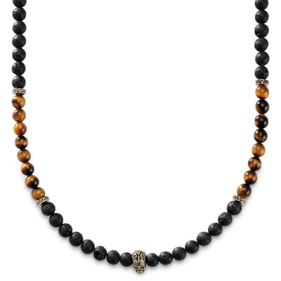 Rico | Ketting met Schedel van Zwarte Lavasteen en Geel Tijgeroog
