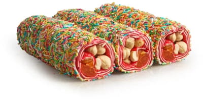 Fancy Granaatappel Abrikoos Hazelnoot wrap Turks fruit ( Handgemaakt ) 250 g - Suslu Narli Kayisili Findikli Sarma lokum Turk lokumu ( El Yspimi ) - Fancy Pomegranate Apricot Hazelnut wrap Turkish delight (Handmade)