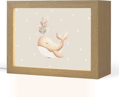 Nachtlampje 20x15 cm - Kinder lampje - Walvis - Minimalistisch - Bloemen - Stippen - Tafellamp kinderkamer - Slaapkamer lamp - Bedlamp kinderen - Kinderlampje stopcontact - Wandlamp babykamer - Nachtlampjes