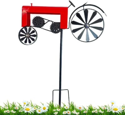 Metalen Windspinner - Tuindecoratie Molen - Tuin Decoratie - Uniek Tractor Ontwerp - 68 cm Hoog - Rood