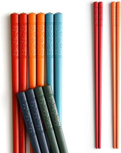 5 Pairs Herbruikbare Chinese Fiberglas Eetstokjes in 5 Kleuren - Vaatwasserbestendig en 24 cm Lang