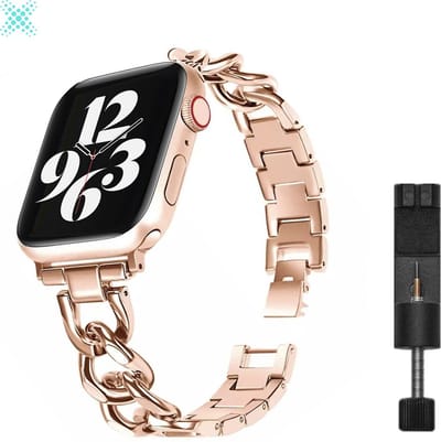 MY PROTECT - Luxe Metalen Chain Bandje - Geschikt Voor Apple Watch Bandje - Series 1/2/3/4/5/6/7/8/9/10/SE/Ultra - 44mm - 45mm - 46mm - 49mm - Rosé