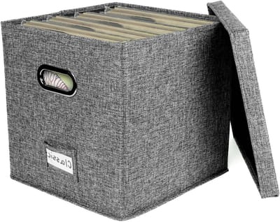 Records Crate - LP Album Storage | Stijlvolle en praktische vinyl opbergtas | Vinyl Record Opbergtas met Deksels & Handvatten | Draagbare Record Organizer voor Verhuizen, Kantoor, Kast