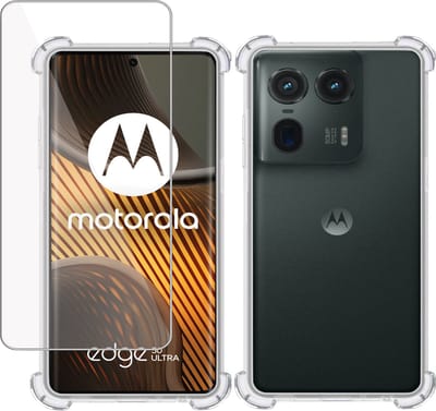 Hoesje + Screenprotector geschikt voor Motorola Edge 50 Ultra – Tempered Glass - Extreme Shock Case Transparant