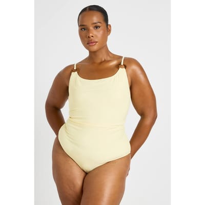 boohoo Dames Plus Badpak Met Decoratieve Details En Ronde Halslijn | Citroen | Maat: 50
