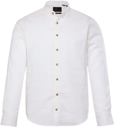JP 1880 - Heren - Traditioneel overhemd lange mouwen linnenmix opstaande kraag - Sneeuwwit - Maat 8XL