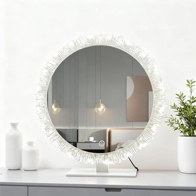 Aanrecht Spiegel Rond - Make-up Tafelspiegel - Dagelijkse Make-up - Verlicht Acryl Frame - 53cm Diameter - Wit