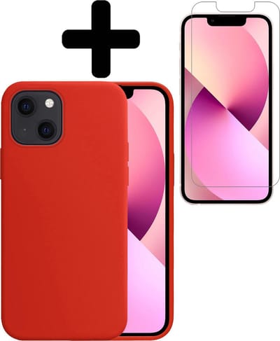 Hoesje - Met Screenprotector - Geschikt voor Apple iPhone 13 Mini - Sterk & Shockproof - Back Cover - Siliconen Case - Telefoon Hoes - Telefoonhoesjes - Rood