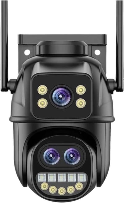 Beveiligingscamera Buiten - IP Camera WiFi - Thuisbewaking - Drie Lenzen Dubbel Scherm - 8MP 4K HD - Zwart