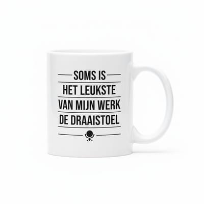 330ml Grappige Werk Mok – “Soms Is Het Leukste van Mijn Werk de Draai­stoel” – Leuke Kantoormok voor Collega’s & Bureauhumor