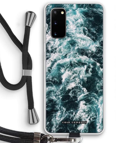 Case Company® - Hoesje met koord geschikt voor Samsung Galaxy S20 hoesje met Koord - Zee golf - Telefoonhoesje met Zwart Koord - Bescherming aan alle Kanten en Over de Schermrand