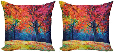 ABAKUHAUS – Natuur Kussenhoes Set 2x40x40 – Vermiljoen Marineblauw – Dubbelzijdig