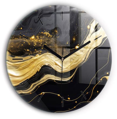 Wallfluent Wandklok - Gouden marmer Klok met Afbeelding - 60 cm x 60 cm - Gouden Wandklok - Zwarte Handen - Wandklok Zonder Cijfers - Kinder Wandklok Glas - Ronde Glazen Klok - Industrieel Wandklok - Unieke Wandklok