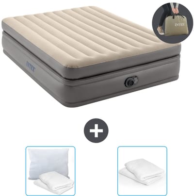 Intex Luchtbed - 2-Persoons - 152 x 203 x 51 cm - Grijs - Inclusief pomp - Kussen en Kussenbeschermer