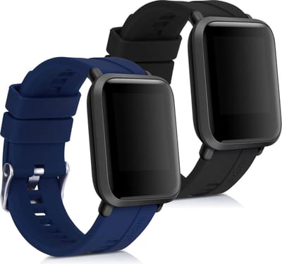 kwmobile 2x horlogebandjes geschikt voor Huami Amazfit Bip / Bip Lite bandje - Smartwatch bandjes van TPU - Activity tracker horloge band in zwart / donkerblauw