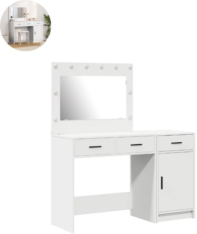 Kaptafel met spiegel en verlichting - Make up tafel - Make up - Toilettafel - Met lades - Wit