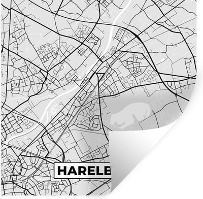 Muurstickers - Sticker Folie - België – Harelbeke – Stadskaart – Kaart – Zwart Wit – Plattegrond - 100x100 cm - Plakfolie - Muurstickers Kinderkamer - Zelfklevend Behang XXL - Zelfklevend behangpapier - Stickerfolie