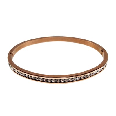 Stijve Armband Dames - Roséverguld RVS - Bangle met Een Streep Zirkoniastenen Polsmaat 16 tot 18cm