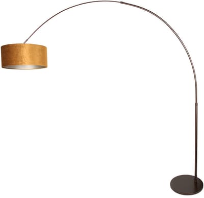 Booglamp Sparkled Light 4765CA Cacao met luxe gouden velours kap, hoogte 210-240 cm, verstelbaar, Steinhauer Vloerlampen